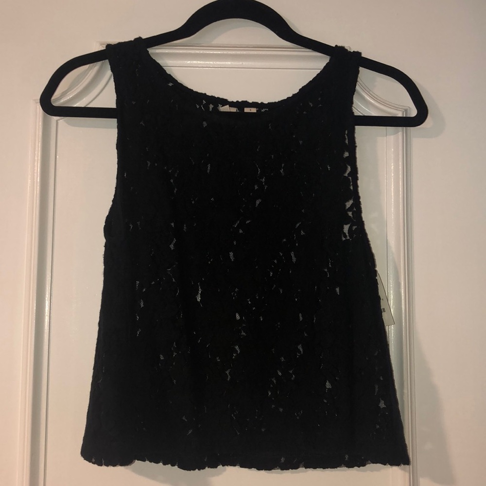 Black lace floral print tank